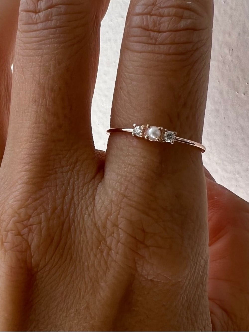 Jennie Kwong Pearl 2 Diamond 14k Gold Ring - Size 5.5